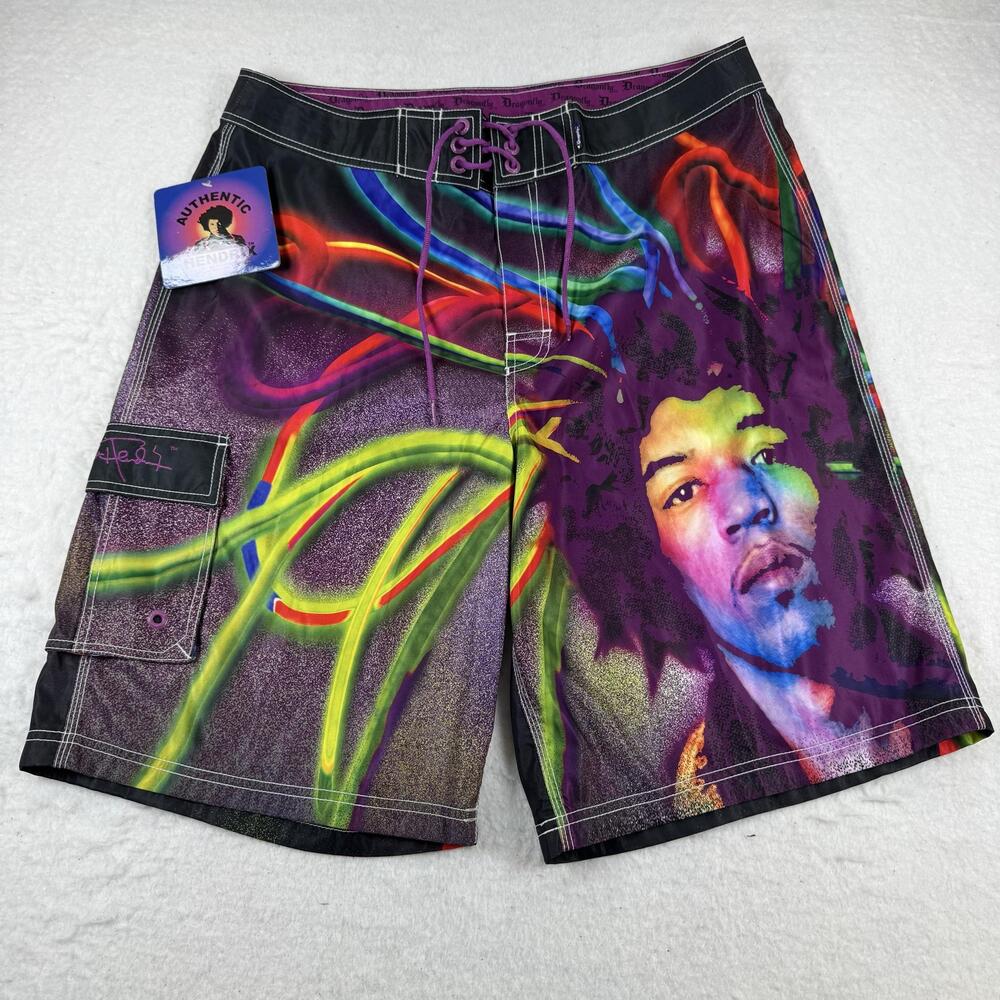 Dragonfly Swim Shorts Mens Size 36 Purple Hendrix Electric Haze Board Graphic